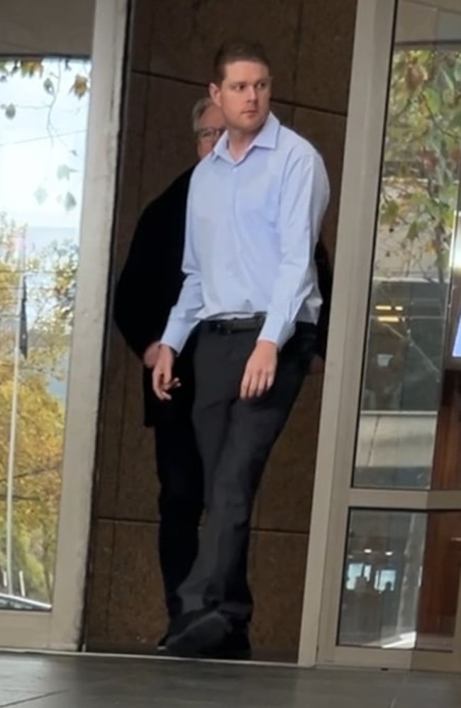 O’Shea leaves the Melbourne Magistrates’ Court at an earlier hearing in May.