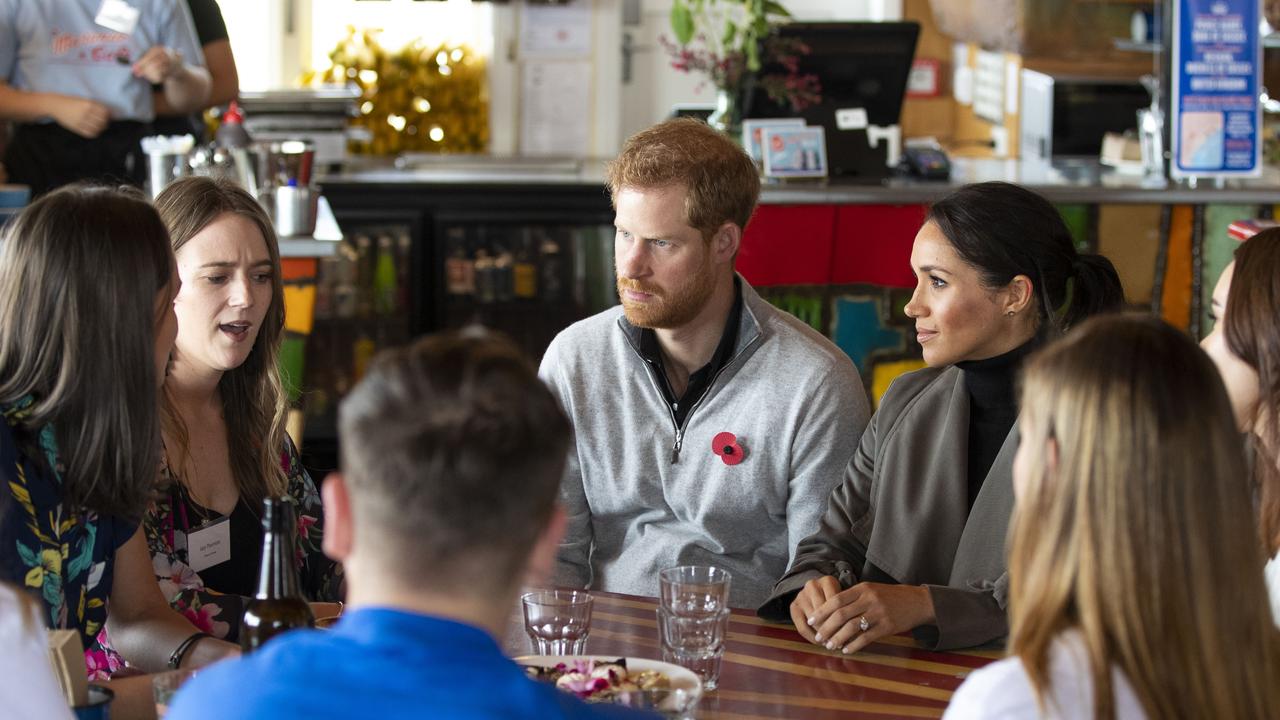 The couple discussed mental health stigma with the young men and women. Photo: Mark Mitchell/Getty Images