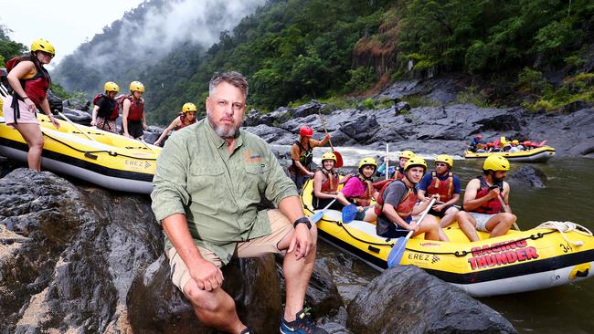 Cairns Adventure Group, which runs white water rafting companies Raging Thunder and Foaming Fury in the Barron Gorge National Park outside of Cairns, are struggling to keep enough staff rostered on in what is their busiest period of the year. Cairns Adventure Group Director Roderic Rees is fed up with the government's lack of foresight and changing directives affecting his business. Picture: Brendan Radke