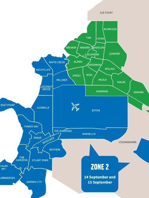 The City of Darwin has kept the pre-cyclone clean-up to two separate zones. Source: City of Darwin.