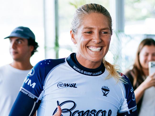 BURLEIGH HEADS, QUEENSLAND, AUSTRALIA - MAY 3: Eight-time WSL Champion Stephanie Gilmore of Australia prior to surfing in Heat 2 of the Opening Round at the Bonsoy Gold Coast Pro on May 3, 2025, at Burleigh Heads, Queensland, Australia. (Photo by Andrew Shield/World Surf League)
