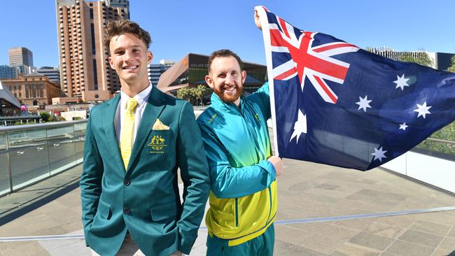 SA pole vaulter Kurtis Marschall, pictured with shooter Dane Sampson, has been selected for the Gold Coast Commonwealth Games. Picture: AAP/ Keryn Stevens