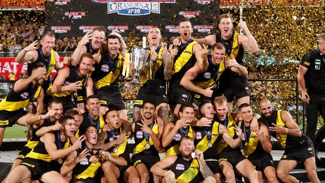 Richmond Tigers celebrate their third premiership win in four years.