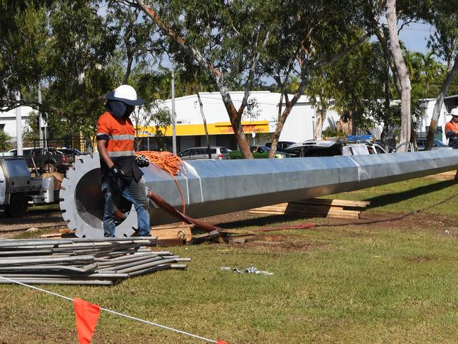 Project officer Tony Yiannakos is excited to see the first light towers installed at Bagot Oval.  Picture Katrina Bridgeford.