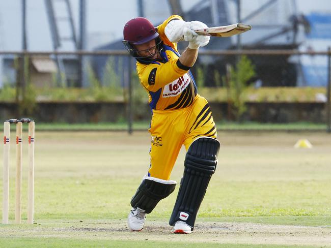 Norths' Angus Warnock bats in the Cricket Far North day/night match between Norths and Rovers at Griffiths Park, Manunda. Picture: Brendan Radke