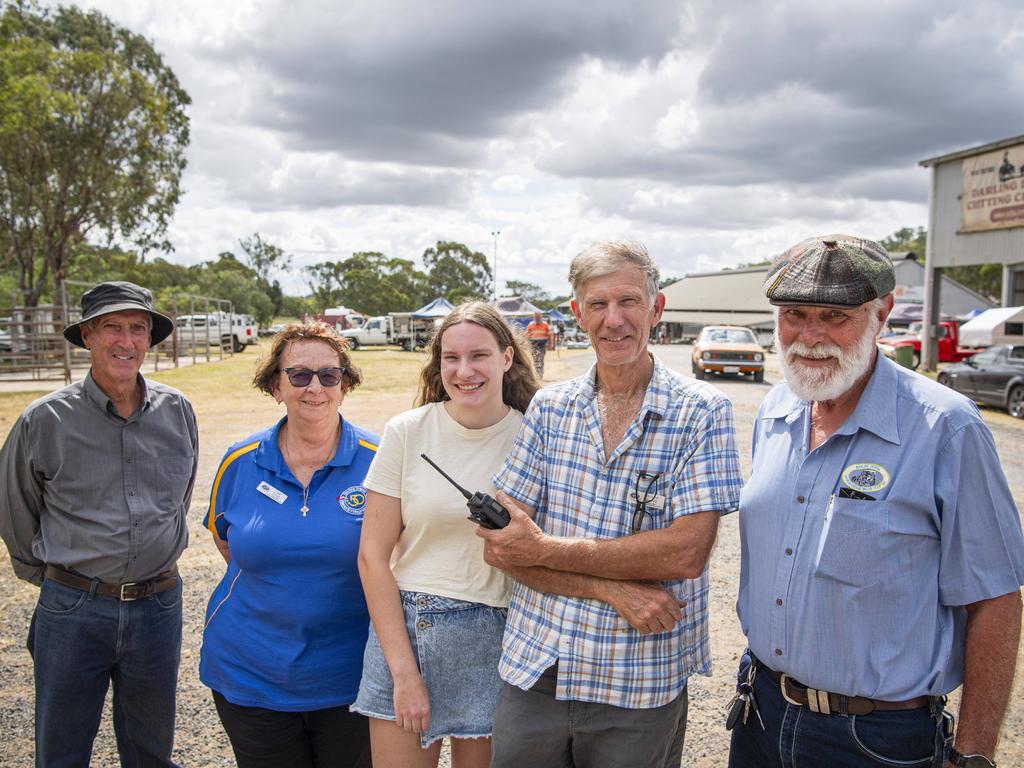 Helping run the Toowoomba Swap hosted by Darling Downs Veteran and Vintage Motor Club are (from left) Jim Yates, Cath Wright, Isabella Russell, Howard Russell and Geoff Kapernick at Toowoomba Showgrounds, Saturday, February 1, 2025. Picture: Kevin Farmer