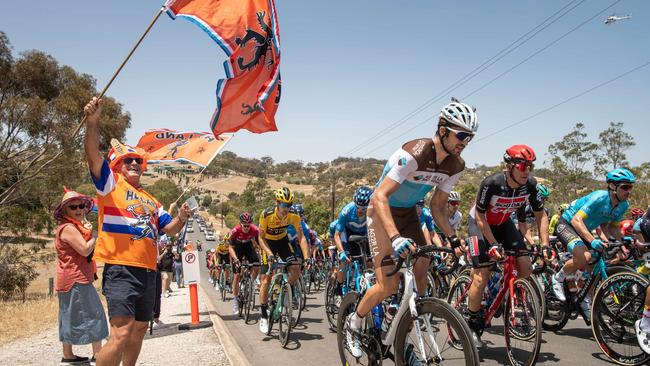 Tour Down Under 2020 Stage 1 Tanunda. Dutch fan Jack van Hoof (0409832147) cheers on the peloton on Breakneck Hill Rd. Picture: Brad Fleet