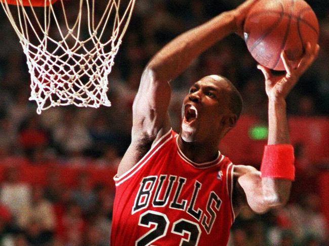 Basketballer Michael Jordan taking part in NBA All-Star Slam Dunk contest in Seattle 07 Feb 1987. 1980s