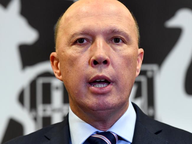 Minister for Home Affairs Peter Dutton is seen during a press conference in Brisbane, Thursday, August 8, 2019. Mr Dutton announced the appointment of Mike Burgess as the new director-general of the Australian Security Intelligence Organisation (ASIO). (AAP Image/Darren England) NO ARCHIVING