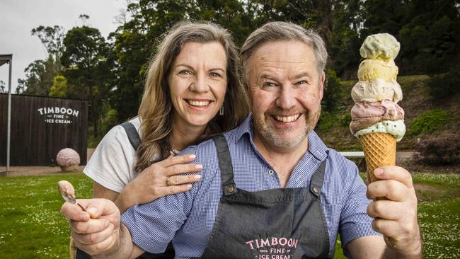 Timboon Fine Ice Cream founders Caroline Simmons and Tim Marwood. Picture: Nicole Cleary.