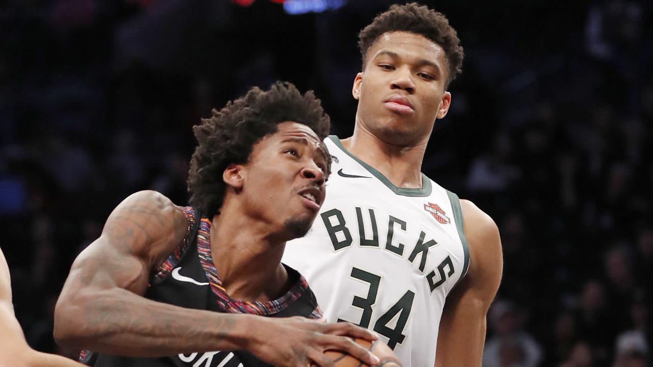 Giannis Antetokounmpo copped an embarrassing moment early against Brooklyn, but he had the last laugh. (AP Photo/Kathy Willens)