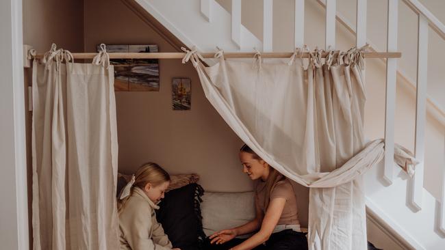 Little Taliska cottage in Stanley. The nook under the stairs is a great spot for the kids to hang out or have a nap. For a TasWeekend travel story must credit Anna Critchley ONE-TIME USE ONLY contact editor Kirsty Eade for re-use.