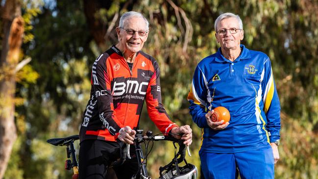 Graham is able to ride 80 km a week while using the treatment, Ian plays bowls. Picture: Tom Huntley