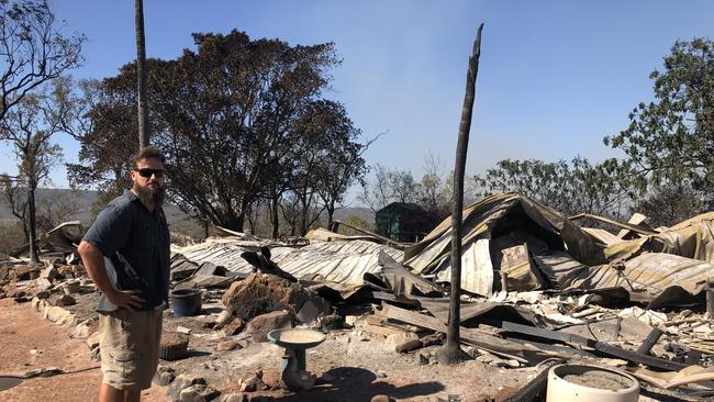 Daniel Richards stands in front of what was his in-laws house at Kabra, about 20km west of Rockhampton. The family lost everything in the blaze. Picture: Vanessa Marsh