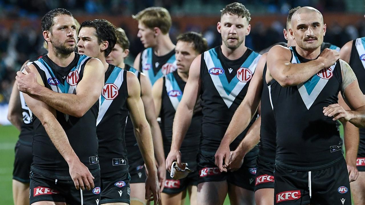 Travis Boak, left, will be the Power’s sub on Saturday night. Picture: Mark Brake/Getty Images