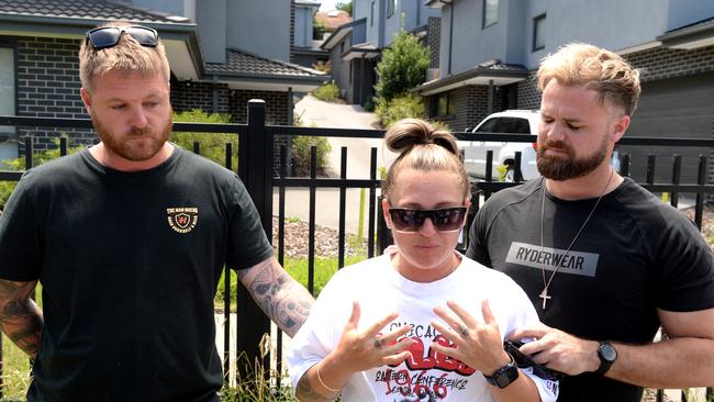 Natalie Gordon, her partner Hayden Cook, and housemate Tristen Standing speak about the murder of Ash Gordon at his Doncaster home. Picture: Andrew Henshaw