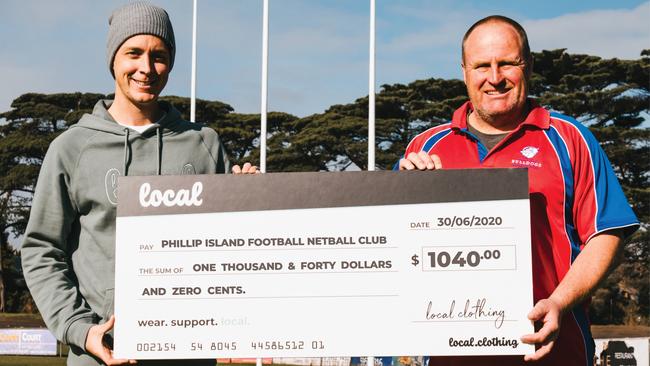 A $1040 cheque was donated to Phillip Island Football Netball Club. Picture: Supplied