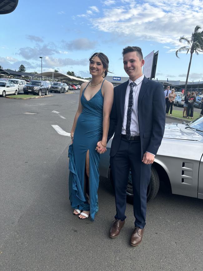 Braith Bartlett and Alexis Kandola arrive at the Fraser Coast Anglican College formal.