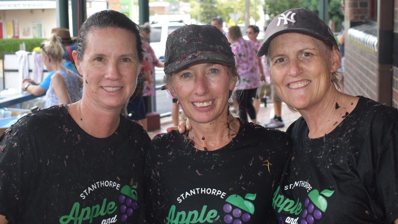 Kate, Rachael and Honni from Beaudesert made the trek out to Stanthorpe for the Apple and Grape Festival grape crush, 1 March, 2024