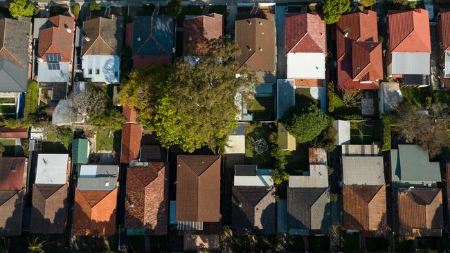 SYDNEY, AUSTRALIA - NewsWire Photos SEPTEMBER 14 2023. Generic housing & real estate house generics. Pic shows aerial view of suburban rooftops in Ashfield, taken by drone. Picture: NCA NewsWire / Max Mason-Hubers