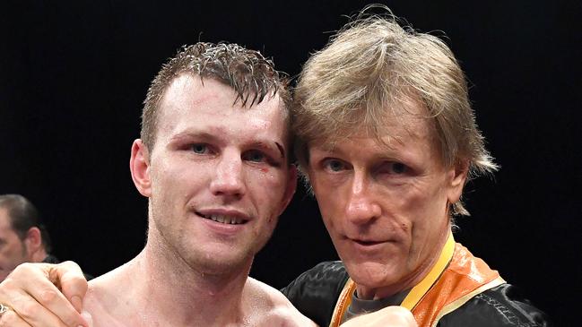 Jeff Horn and trainer Glenn Rushton. Picture: Getty Images