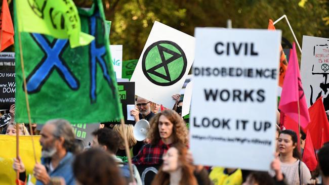 Extinction Rebellion protesters outside Queensland Parliament House in Brisbane. Picture: AAP Image/Dan Peled