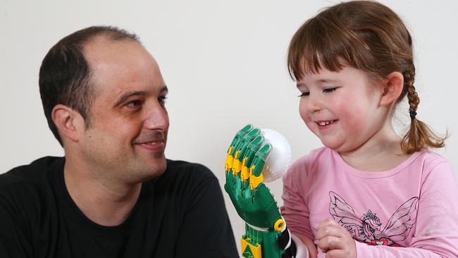 Mat Bowtell’s gift to Emily Renfern, 4, is a revolutionary prosthetic limb revolutionising the industry. Picture: Ian Currie