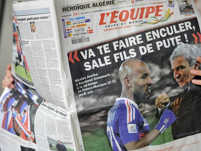 French sport newspaper L'Equipe covers the dramatic fallout between Nicolas Anelka and Raymond Domenech.