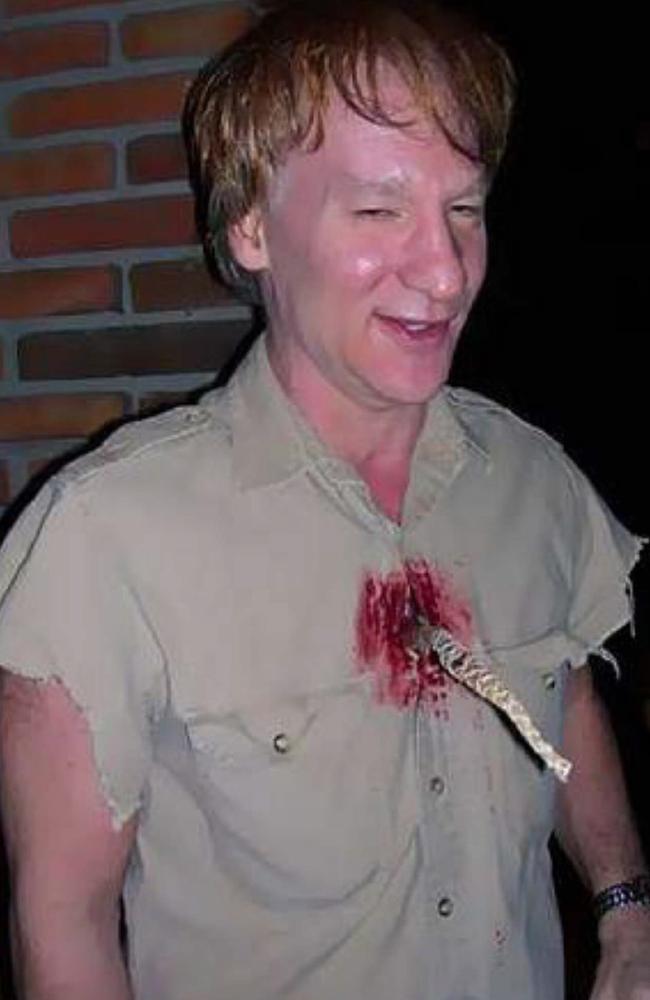 Comedian Bill Maher as Steve Irwin in his Halloween costume with a stingray barb sticking out of his chest in 2006. Picture: News Limited