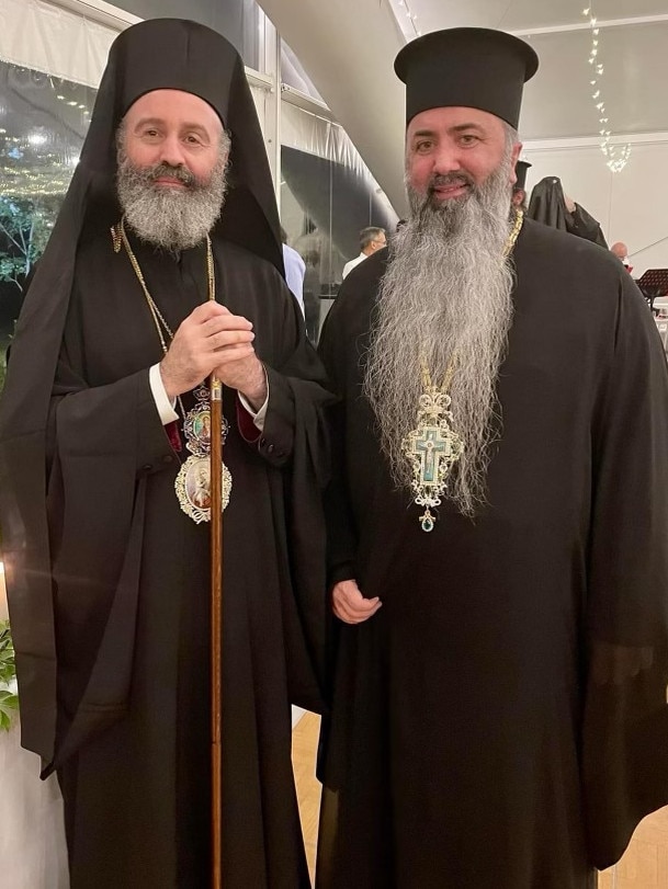 L-R Greek Orthodox Archbishop Makarios with Father John Christodoulos Picture: Supplied