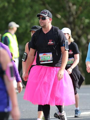 Andrew Turner wearing a pink tutu in the walking event. Point to Pinnacle run and walk from Wrestpoint Casino to the top of Mount Wellington.