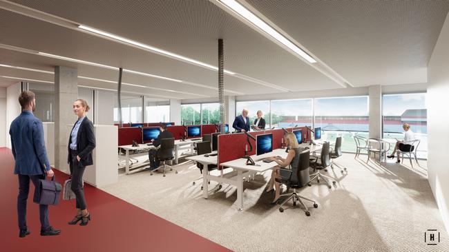 Artist impression of the new office space at the Centre of Excellence, Lottoland, Brookvale Park. Picture: Manly Sea Eagles