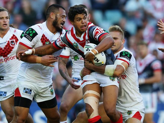 Latrell Mitchell in action during last year’s ANZAC Day clash. Pic Brett Costello