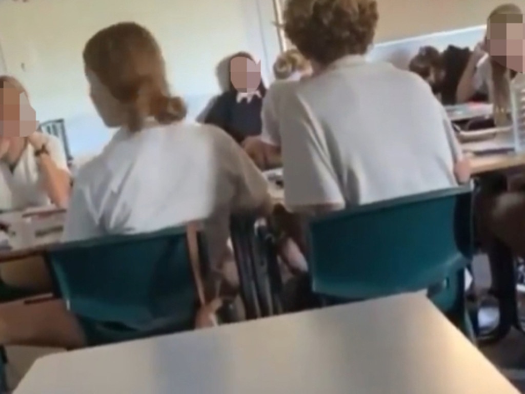 Screenshot from a video during a heated school classroom debate at Swansea High School. Picture: Facebook.