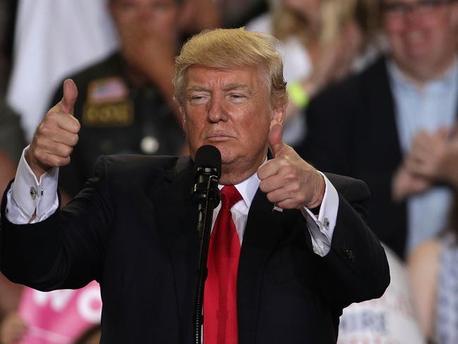 President Donald Trump speaks to supporters during a "Make America Great Again Rally" at the Pennsylvania Farm Show Complex &amp; Expo Center. Picture: Getty