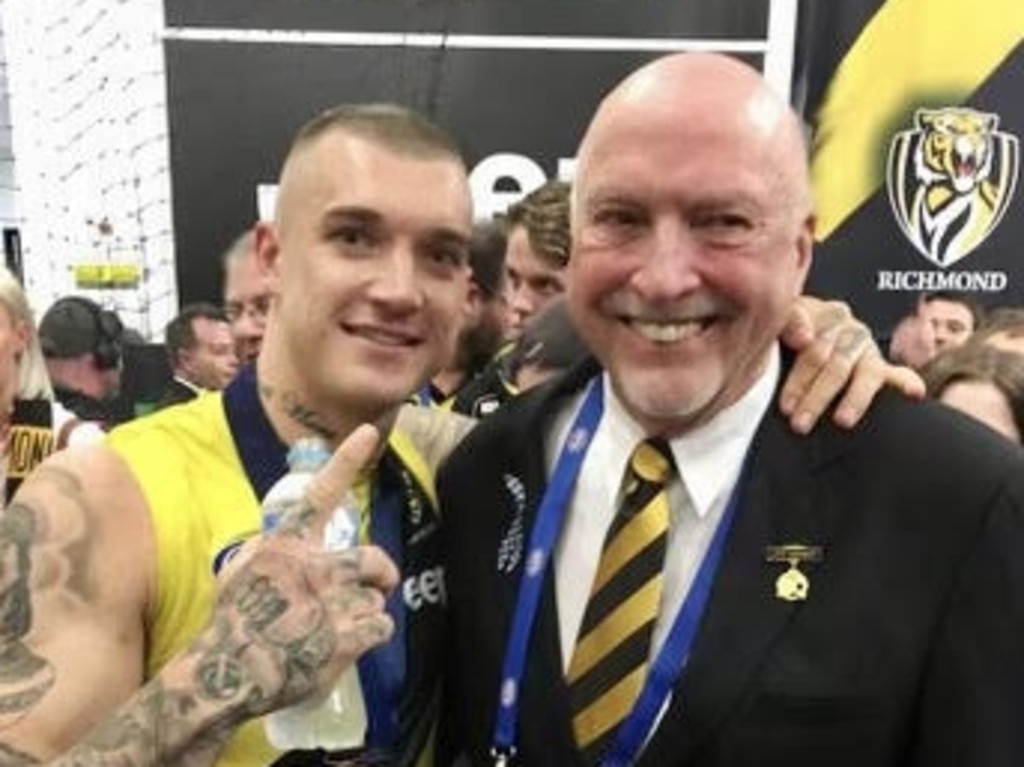 Dustin Martin and Rex Hunt after the 2017 AFL grand final.