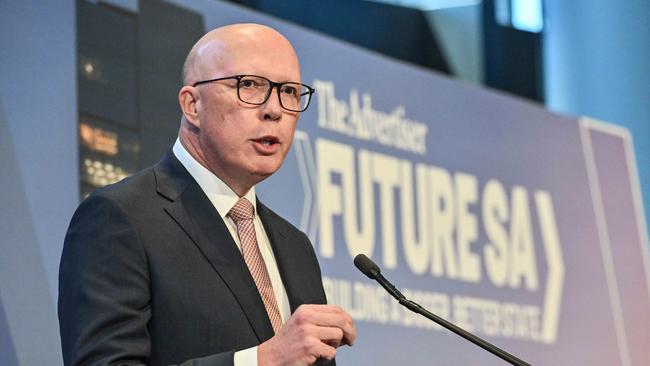 ADELAIDE, AUSTRALIA - NewsWire Photos FEBRUARY 21, 2025:  Leader of the Opposition Peter Dutton delivers a speech at the Building a Bigger, Better SA Forum. Picture: NewsWire / Brenton Edwards