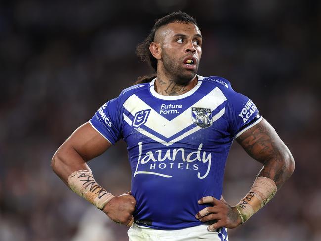 SYDNEY, AUSTRALIA - AUGUST 30:  Josh Addo-Carr of the Bulldogs looks on during the round 26 NRL match between Canterbury Bulldogs and Manly Sea Eagles at Accor Stadium on August 30, 2024, in Sydney, Australia. (Photo by Cameron Spencer/Getty Images)