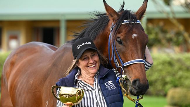 Sheila Laxon says Melbourne Cup winner Knight’s Choice is enjoying himself at Macedon Lodge ahead of his return in the All-Star Mile next week. Picture: Vince Caligiuri/Getty Images