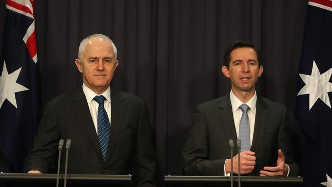 PM Malcolm Turnbull and Minister for Education Senator Simon Birmingham. Picture: Kym Smith