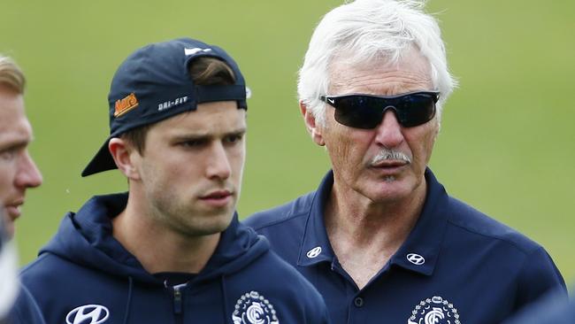 Carlton training at Ikon Park. Coach Mick Malthouse and captain Marc Murphy  . Pic: Michael Klein