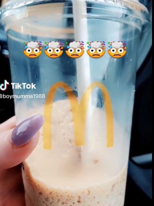 An Aussie Macca’s fan was shocked to discover her beloved coffee frappé doesn’t contain actual shots of caffeine. Picture: TikTok