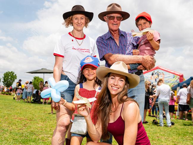 At Wellcamp Airport 10th anniversary community day are (from left) Karina Griffiths, Raquaya Thierry, Terry Griffiths, Nedizha Griffiths and Charleston Thierry, Sunday, November 10, 2024. Picture: Kevin Farmer