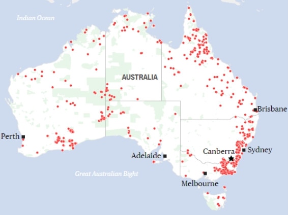 NASA map showing the fire hot spots on January 1 and 2 this year.