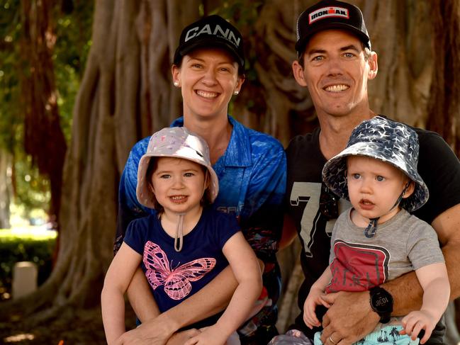 Townsville residents relaxing on the Strand after the relaxation of COVID-19 restrictions. Celeste and Dave Acree with Grace, 3, and Henry, 1, from Garbutt. Picture: Evan Morgan