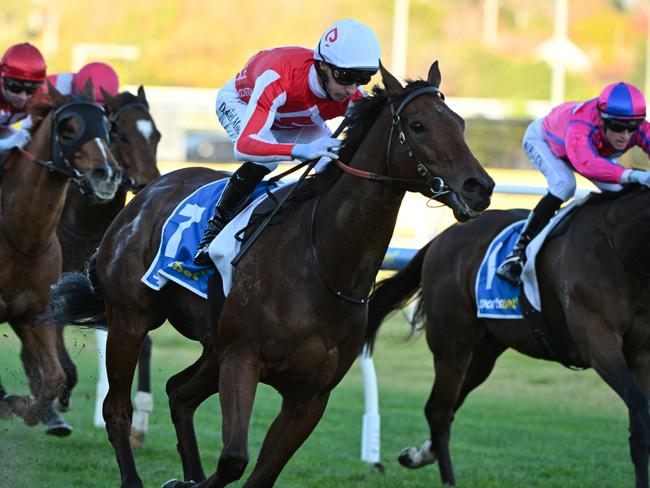 MELBOURNE, AUSTRALIA - MAY 31: Daniel Moor riding Niance winning Race 8, the Sportsbet Bel Esprit Stakes  during Melbourne Racing at Caulfield Racecourse on May 31, 2025 in Melbourne, Australia. (Photo by Vince Caligiuri/Getty Images)