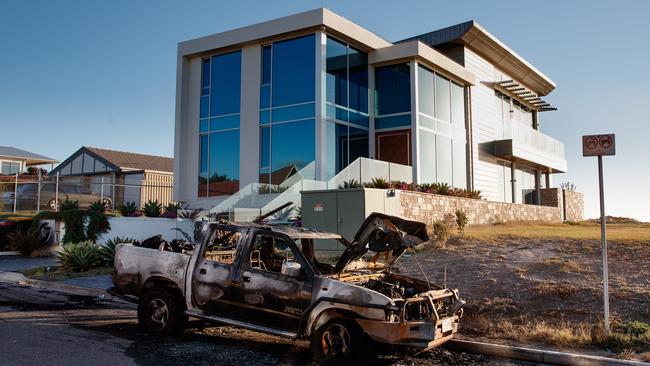 Suspicious fire damaged three cars outside the Luxe Haus-Luxury Beach House in Moana. Picture: Matt Turner