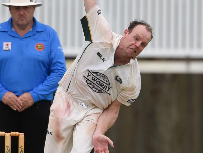 Michael Durbridge bowls for Queens on Saturday. Picture: Steve Holland