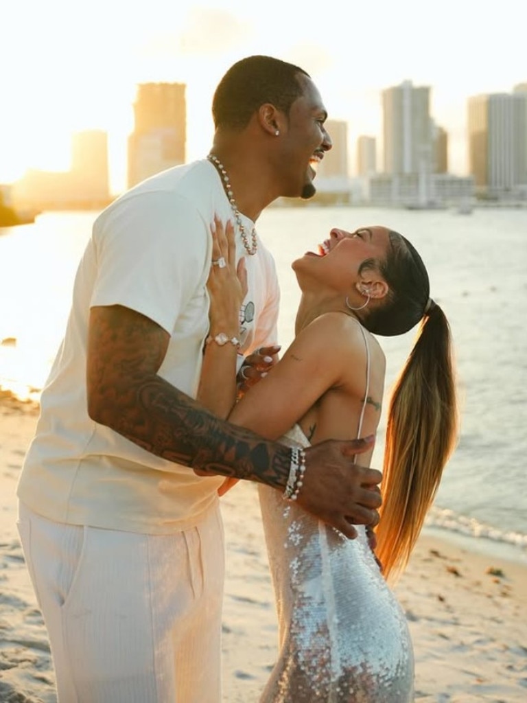 DeShaun Watson and Jilly Aanais show off the bling. Photo: Jilly Anais/Instagram.