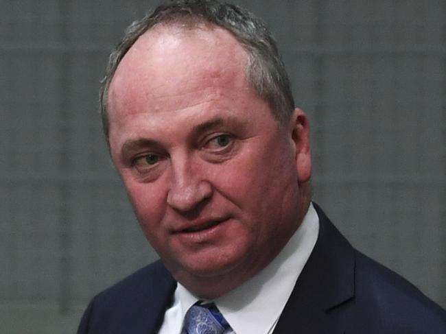 Nationals MP Barnaby Joyce arrives for House of Representatives Question Time at Parliament House in Canberra, Monday, May 21, 2018. (AAP Image/Lukas Coch) NO ARCHIVING